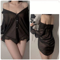 Black — Sheer Chiffon Shirt Dress Set