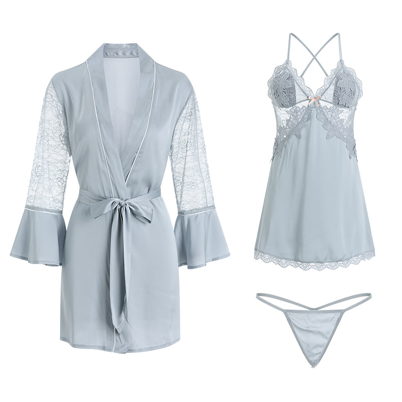 Satin Lace Slip Dress - white background