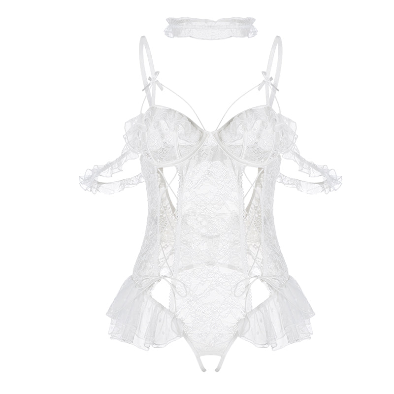 Lace Corset Bodysuit - white background