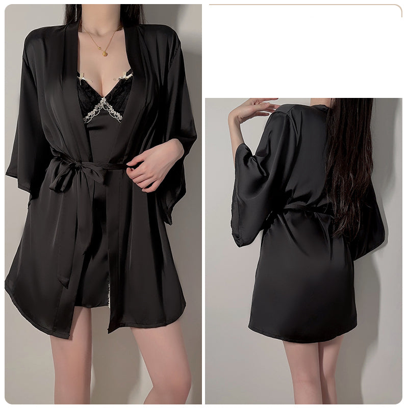 Satin Lace Set - Black