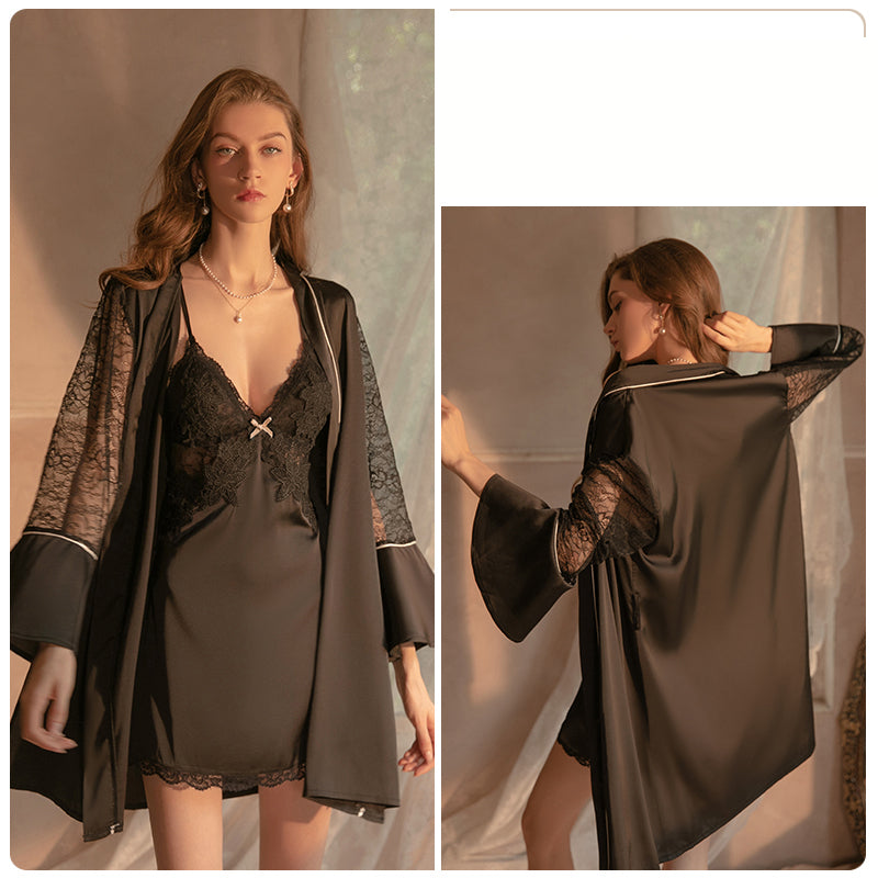 Black — Satin Lace Slip Dress detail