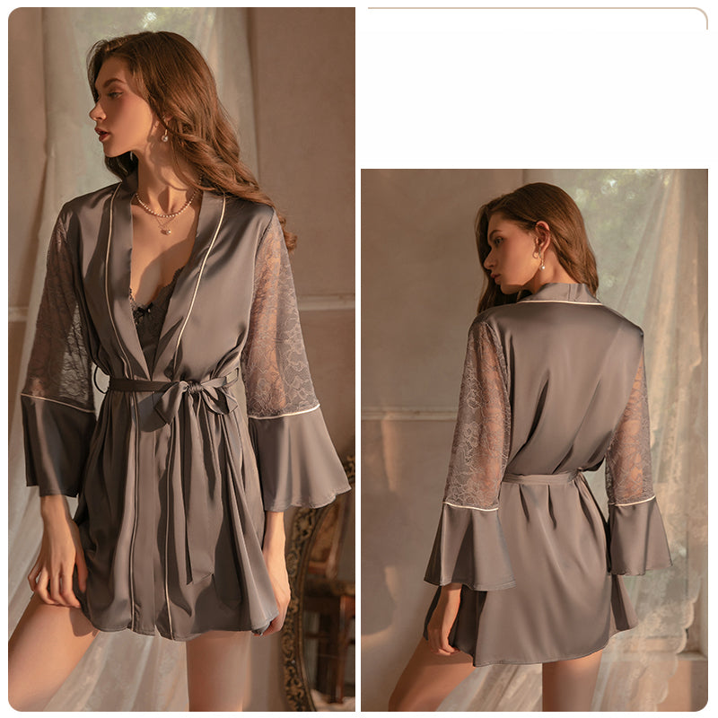 Mocha Gray — Satin Lace Slip Dress detail