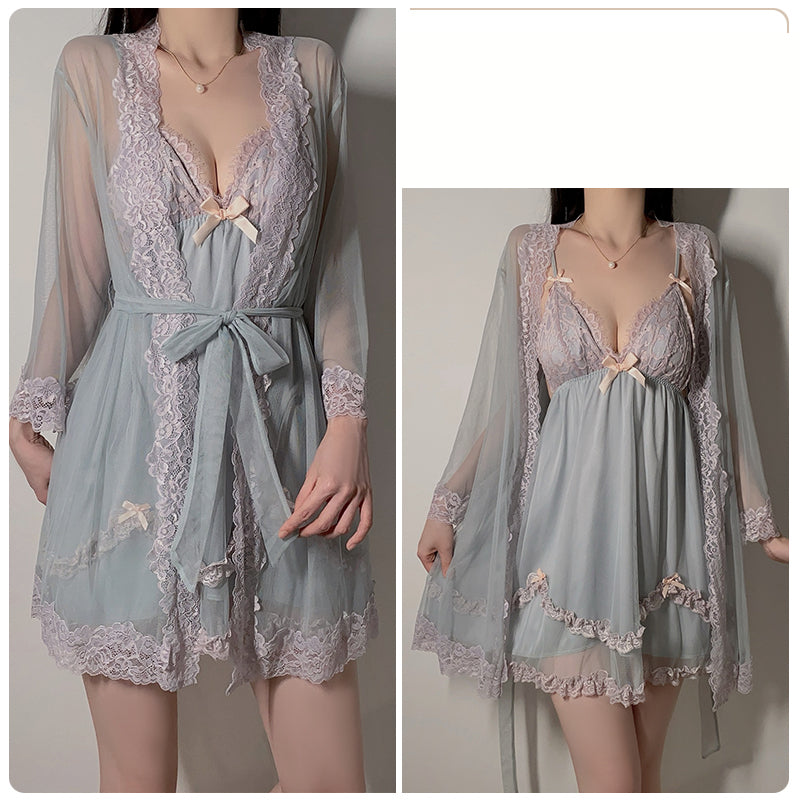 Sky Blue — Lace Babydoll & Robe Set